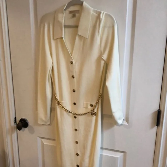 Michael Kors Cream Long Sleeve Dress L - Picture 12 of 15